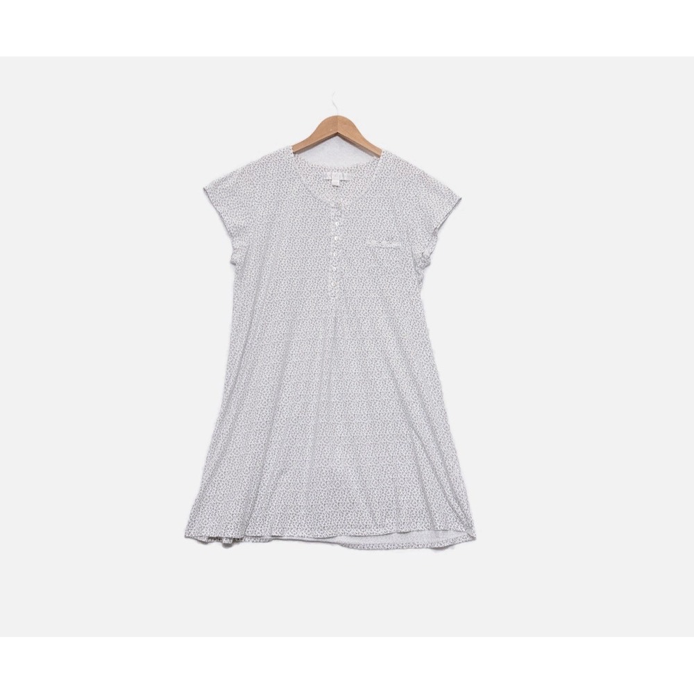 Eileen West L 100% Pima Cotton White Floral Nightgown Cap Sleeve Knee Length